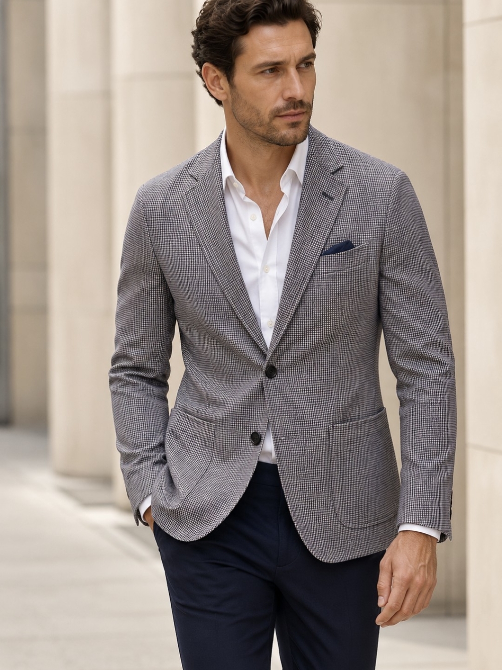 Sodengaard Slim Fit Sport Coat Blazer Houndstooth Blue Check Lightweight 38 Reg